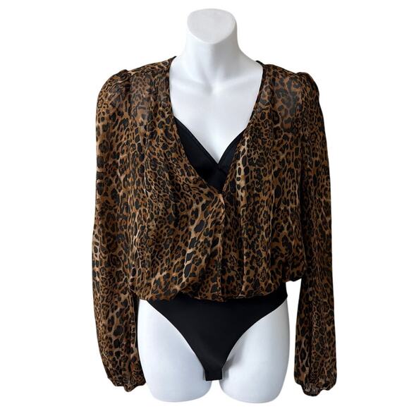 Cami NYC  Isa Leopard Silk Bodysuit Blouse Top Size Medium - Picture 1 of 5